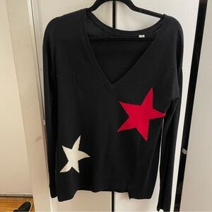 Merino Wool Black V Neck Sweater